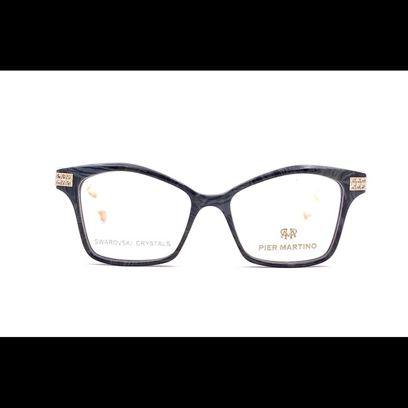 Pier Martino Italy Eyeglasses Black Onyx Marble & Ivory + Swarovski Crystals - Picture 4 of 15